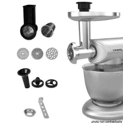 Imagen de H.Koenig AC8 Stand Mixer para KM80S Juego de Accesorios Robot Cocina multifunción, Color Plateado, Acero Inoxidable, plástico