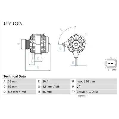 Imagen de BOSCH 0 986 084 060 Alternador 14V 125A DACIA: SANDERO 2, Duster SUV, Lodgy, RENAULT: Clio 4, MEGANE 3 Grandtour, Fluence