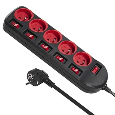 Imagen de Regleta de extensión con interruptores MCE204 250VAC/10A 1,5m Conector frances, protección a los niños