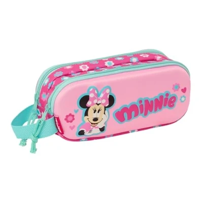 Imagen de Safta Minnie Mouse 3D Portatodo Doble 3D, Estuche Infantil, Niño, Ideal para Niños en Edad Escolar, Cómodo y Versátil, Calidad Resistencia, 21x6x8 cm, Color Rosa