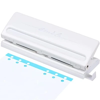 Imagen de REAQUE Perforadora de escritorio 6 orificios, perforación agujeros, ajustable para espacios A4 A5 A6 A7 B5, capacidad hojas, diámetro agujero 5 mm
