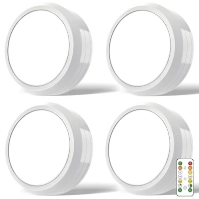 Imagen de MOUJUCHI Luz Led Armario, 4 Pcs Luces Lamparas a Pilas con Control Remoto para Armarios, Pasillo, Escalera, Sótano, Garaje (Blanco)