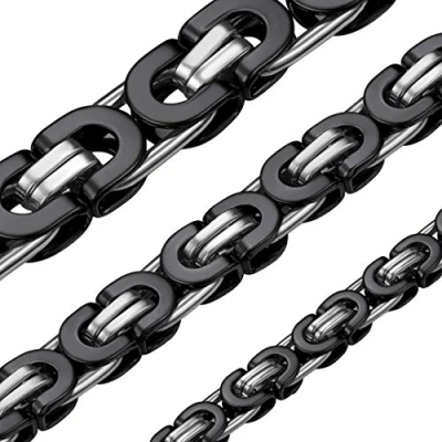 Imagen de ChainsHouse Cadena Bizantina para Hombre Mujer 6mm ancho 66 cm largo Acero inoxidable chapado en Negro Hipoalergénico