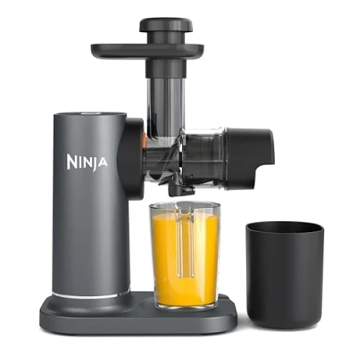 Imagen de Ninja Licuadora de prensado en frío con jarra 700 ml y recipiente para pulpa 1,1 l zumos bebidas saludables, compacto, partes desmontables aptas lavavajillas, gris, JC151EU