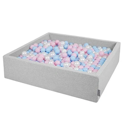 Imagen de KiddyMoon Piscina De Bolas 120X30cm/600 El Cuadrado Grande para Ninos,Hecha En La UE, Gris Claro:Azul Claro/Rosa Claro/Perla