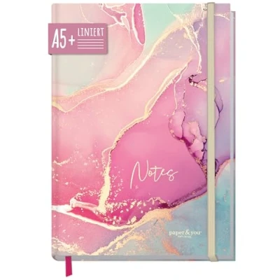 Imagen de Häfft paper&amp;you® cuaderno A5+ a rayas con banda elástica, 156 páginas, 78 hojas, como diario de balas, diario, notas, sostenible y respetuoso el medio ambiente