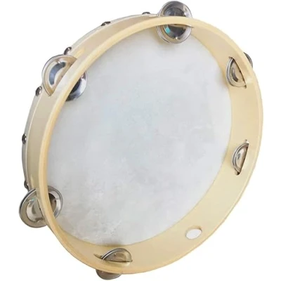 Imagen de ROCKSTAR Pandereta de Mano en Madera Color Natural TH0806T con Parche 6 Sonajas (8&quot;) 20cm, Jingle. Instrumento Percusion