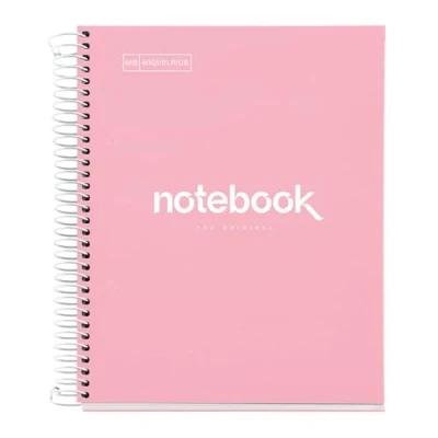 Imagen de Miquelrius Cuaderno A5 Notebook Emotions, 120 Hojas de 90 g/m², Cuadrícula 5 mm, Franjas Colores, Espiral Microperforado, Cuadriculado, Tapa Extra Rígida, 2 Taladros, Rosa