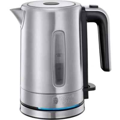 Imagen de Russell Hobbs Hervidor de Agua Eléctrico Compact Home 0,8 litros, Pequeño, 2200 W, Diseño Compacto, Iluminación Azul, Filtro Extraíble, Base 360, Acero Inoxidable, Plata 24190 70