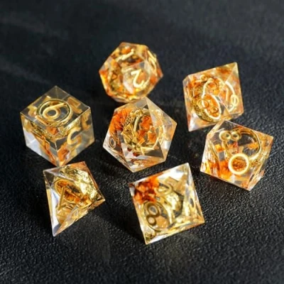 Imagen de DND Dados de rol Señor los Anillos Juego Dado Poliédrico y Borde Afilado Resina D&amp;D 7 Piezas para Mazmorras Dragones Pathfinder RPG MTG D4 D6 D8 D10 D12 D20 D%