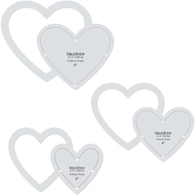 Imagen de Liquidraw Juego de 3 plantillas y reglas acolchado para patchwork, acrílicas, hexagonales, corazones, cuadrados estrellas (juego 3)