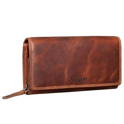 Imagen de STILORD &#039;Ellen&#039; Billetera de Cuero Damas Protección RFID y NFC en una Elegante Caja Regalo Grande Cartera Real, Color:Salerno marrón