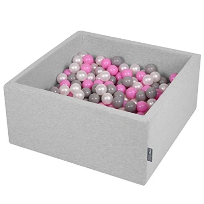Imagen de KiddyMoon 90X40cm/200 Bolas ∅ 7Cm El Cuadrado Piscina De para Ninos Hecha En La UE, Gris Clr:Perla/Gris/Rosa