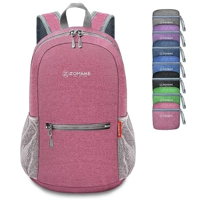 Imagen de ZOMAKE Mochila Plegable Pequeña 10L Mochilas Ligeras para Viajar Senderismo Mujer Hombre Ultraligera Excursion(Rosa)