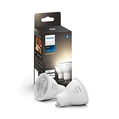 Imagen de Philips Hue Bombilla Led Inteligente, Luz Cálida Regulable, Foco empotrable GU10, 4.2W 400 Lúmens, Compatible con Alexa y Google Home Pack de 2 bombillas inteligentes