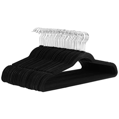 Imagen de Amazon Basics Slim, Velvet, Non Slip Suit Clothes Hangers, Black/Silver Pack of 50