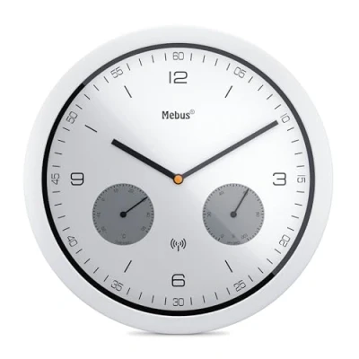 Imagen de Moderne Funk Wanduhr mit Temperaturanzeige und Hygrometer, Durchmesser 26cm / Modell: 52826 Farbe: Weiß