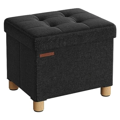 Imagen de SONGMICS Puff Almacenaje, Baúl de Almacenaje Plegable, 32 x 40 cm, Taburete Reposapiés, Banco con Almacenamiento, Soporta hasta 300 kg, para Sala Estar, Dormitotio, Negro Tinta LSF012B11