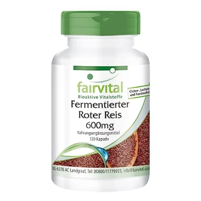 Imagen de Fairvital Arroz Rojo Fermentado 600mg 2,95mg de Monacolina K por cápsula VEGANO 120 Cápsulas fabricado en Alemania