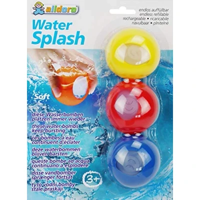 Imagen de alldoro Water Splash, 3 bombas de agua reutilizables, rellenables infinitamente, reventan cada vez más, bolas colores surtidos. (Manfred Roser 60206)