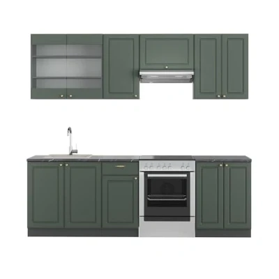 Imagen de Vicco Mueble de Cocina Fame Line, Verde Dorado Casa Campo/Antracita, 240 cm sin encimera