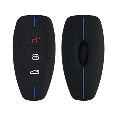 Imagen de kwmobile Carcasa Compatible con Llavero de Ford Llave Coche Keyless Go 3 Botones Funda para Mando Silicona Negro/Azul