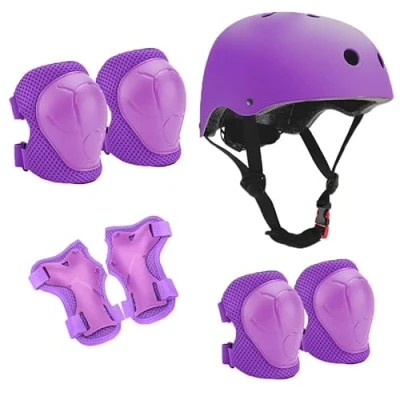 Imagen de Neuytiky Set de Protección Patinaje, Casco Bicicleta para Niños,Equipo Infantil 7PCS, Protecciones Patines Incluye Rodilleras Coderas y Muñequeras