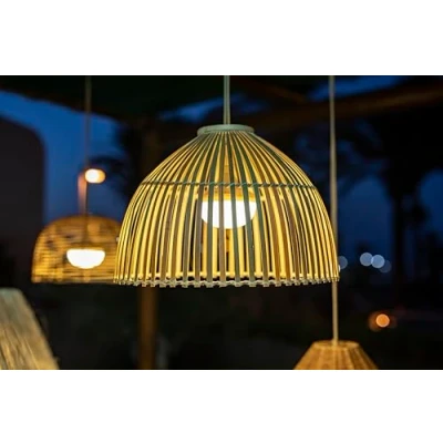 Imagen de REONA Lámpara de exterior LED ratán con 3 intensidades recargables, 43,5 cm diámetro natural New Garden
