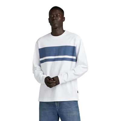 Imagen de G STAR RAW Placed Stripe Boxy Long Sleeve Camisetas, Blanco White D24367 c784 110, M para Hombre