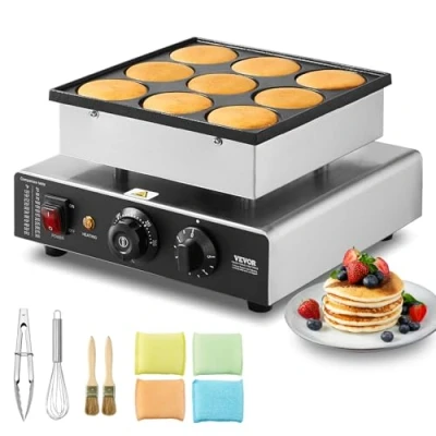 Imagen de VEVOR Máquina Eléctrica Comercial para Panqueques Holandesa, 76 mm Diámetro, 850 W, Acero Inoxidable Antiadherente, Control Temperatura y Tiempo, Cocina Casera, Restaurante, 320 x 300 180