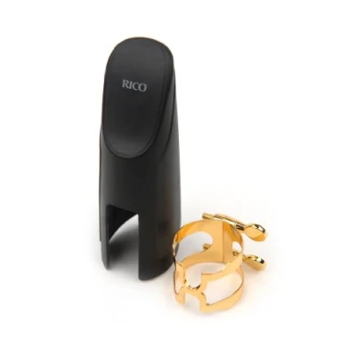 Imagen de Rico Gold Plated H Ligature and Cap for Baritone Sax with Selmer Style Mouthpiece