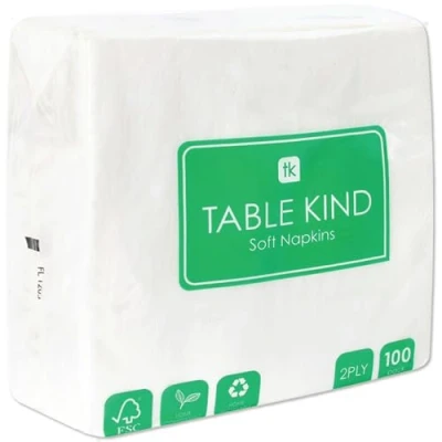 Imagen de Table Kind Paquete de 100 servilletas blancas suaves, calidad para fiestas, catering y uso diario, ecológicas, desechables, compostables el hogar, sostenibles reciclables,