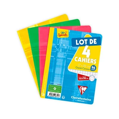 Imagen de Clairefontaine 646741C Lote de 4 Cuadernos lomo grapado 17x22 cm 96 Páginas con cuadrados Papel blanco 90 g Color aleatorio