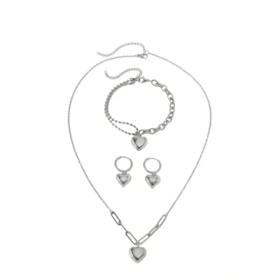 Imagen de TTPSRY Joyas de Mujer Acero Quilates Corazón Collares Pulseras Pendientes Hipoalergénico Moda Creativo Conjunto Adecuado Diario Fiesta(Plata)