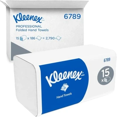 Imagen de Kleenex Toallas de Papel Plegado 6789, 2 Capas, Tecnología Absorbente, 15 Paquetes x 186 Hojas (2.790 total)