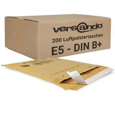 Imagen de versando 200 sobres acolchados E5, tamaño interior 220 x 265 mm, dimensiones exteriores 240 275 color marrón/amarillo dorado para DIN B5/B+
