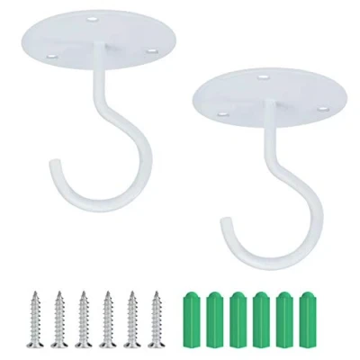 Imagen de Ganchos de Techo Pared Hierro, Cielo Raso Base Redonda Montaje Colgadores Tornillo para Colgar Lámparas, Plantas, Comederos Pájaros, Macetas, Linternas (2 Piezas)