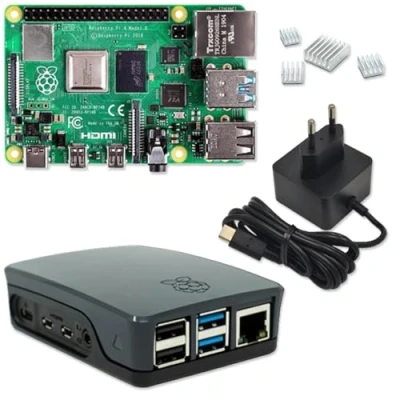 Imagen de Raspberry Pi 4 GB Starter Kit 5V 3A USB C Fuente de alimentación Carcasa negra Disipador calor Model B RAM
