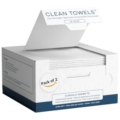Imagen de Clean Skin Club Toallas limpias, toalla facial 100% de base biológica aprobada por dermatólogos, desechable clínicamente probada, paño facial, toallitas secas desmaquillantes, ultra