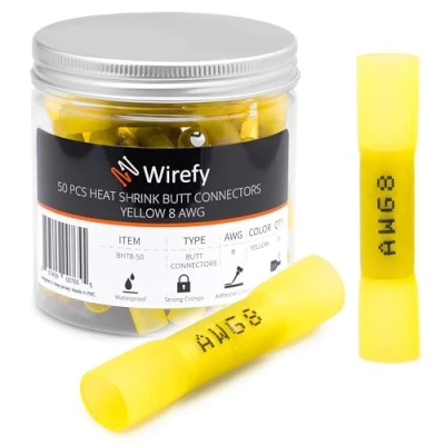 Imagen de Wirefy 50 Piezas Terminales Emplame Termorretráctil Conector a Tope de Engarce Electricos Aislados para Cables 10 mm²