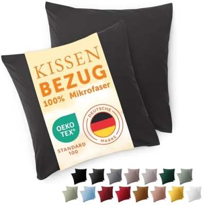 Imagen de Blumtal Fundas de Almohada 60x60 cm (Juego 2) cojín Microfibra para sofá con Cierre Sobres, Extra Suaves y Lavables, Certificado Oeko Tex Antracita
