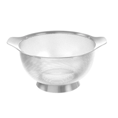 Imagen de HENDI Escurridor de cocina, colador, para cocinar, lavar, pasta, fideos, espaguetis, frutas, verduras, ensaladas, redondo, perforado, con base y 2 asas, ø260x(H)140 mm, acero inoxidable
