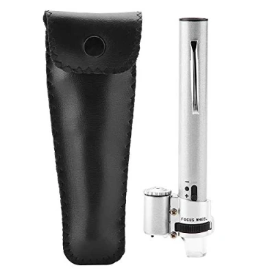 Imagen de Lupa Microscopio, 100X Mini luz LED Portátil de mano Joyas Microscopio Ligero Bolsillo Cristal + Funda cuero