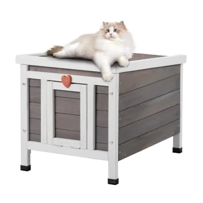 Imagen de VEVOR Casa para Gatos de Exterior 513 x 420 mm, Refugio Varios y Conejos Madera Resistente a la Intemperie al Aire Libre con Solapas Puerta PVC Techo Abierto, Gris