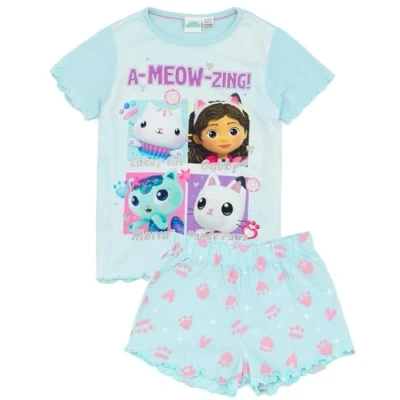 Imagen de Conjunto de Pijama Azul Gabby&#039;s Dollhouse Girls Pijamas y Pantalones Cortos Manga Corta para niños Gabby Cakey Cat Mercat Pandy Paws Merchandising Oficial