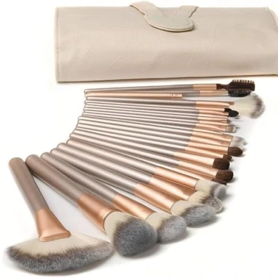 Imagen de LOIVIYA Brochas de Maquillaje Profesional, Champagne Set Maquillaje，Suaves y Duraderas Pinceles Para Base, brocha colorete Ojos Poder Facia【18 Piezas +Bolsa Plegable】