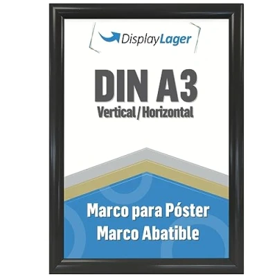 Imagen de DisplayLager Marco plegable A3 negro con perfil de aluminio 25 mm, disco protector antirreflectante, material fijación