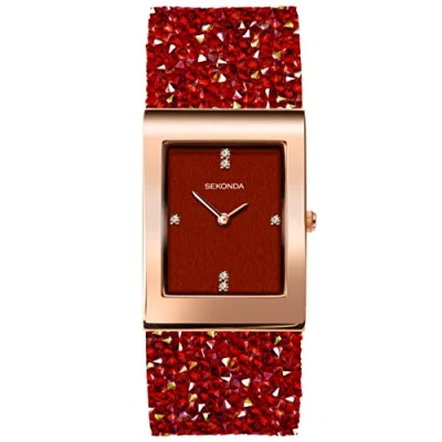 Imagen de Sekonda Rocks 40463 Reloj de cuarzo para mujer 26 mm con pantalla analógica y pulsera cristal roca roja, Retro