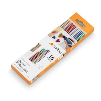 Imagen de Steinel Barritas de adhesivo brillantes, con un diámetro Ø 7 mm, peso 96 g y una longitud 150 16 unidades, pegamento termofusible en 5 vivos colores diferentes