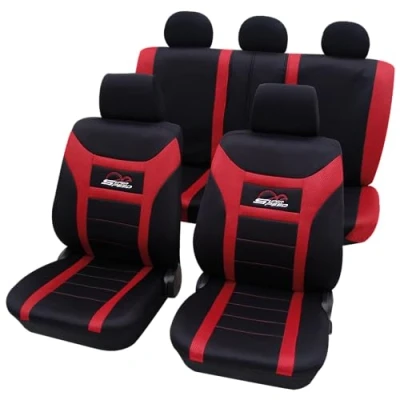 Imagen de Petex Juego de Fundas Asiento con Certificado TÜV, Color Rojo, 11 Piezas, Ajuste Universal